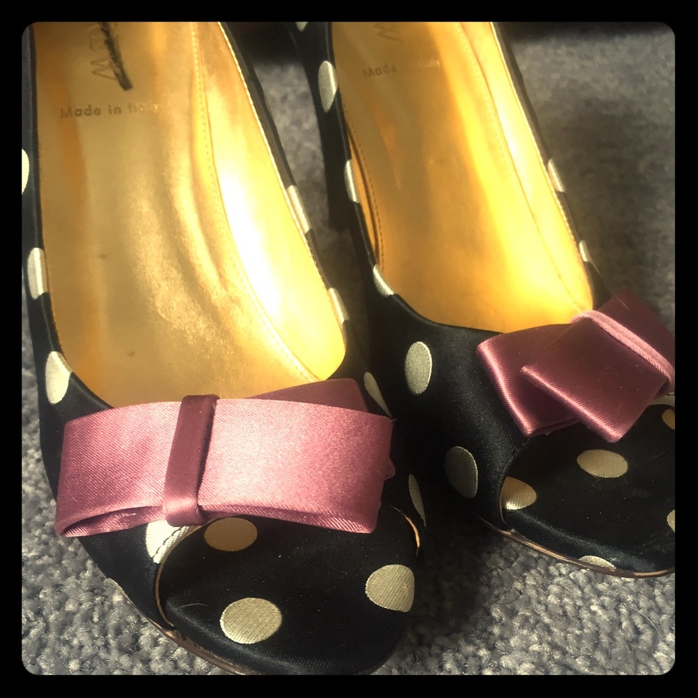 J.Crew Polka Dot Peep Toe Bow Heels